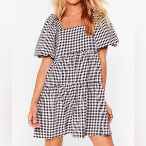 NASTYGAL Gingham Puff Sleeve Mini Dress